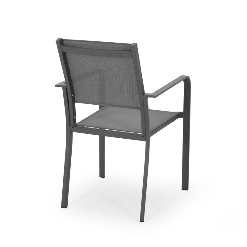 Arini Outdoor Dining Chair Set of 2, Dark Gray Metal Frame, Mesh Seat - Benzara