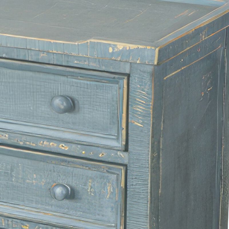 Rena Side End Table with 3 Drawers, 28 Inch Rustic Green Mahogany Wood - Benzara