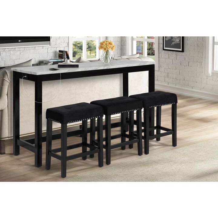 New Classic Furniture Furniture Celeste 4-Piece Faux Marble & Wood Bar Set in Black