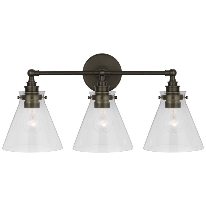 Parkington 24" Three Light Bath Bar in Bronze with Clear Glass