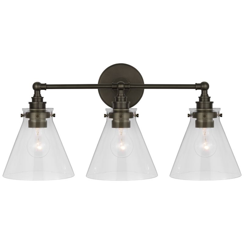 Parkington 24" Three Light Bath Bar in Bronze with Clear Glass