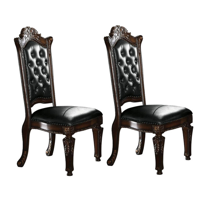 27 Inch Dining Side Chair, Vegan Faux Leather, Set of 2, Brown-Benzara