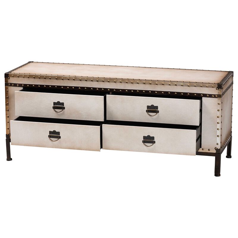 Baxton Studio Heaton Vintage Weathered White Canvas 4 Drawer Storage Bench