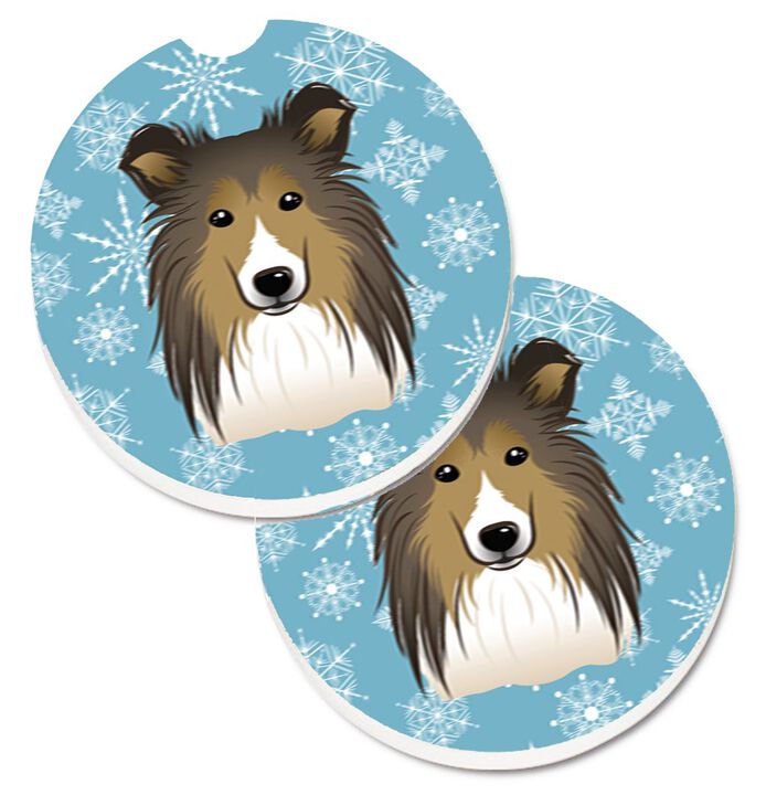 Caroline's Treasures Snowflake Sheltie Set of 2 Cup Holder Car Coasters BB1676CARC, 2.56, Multicolor