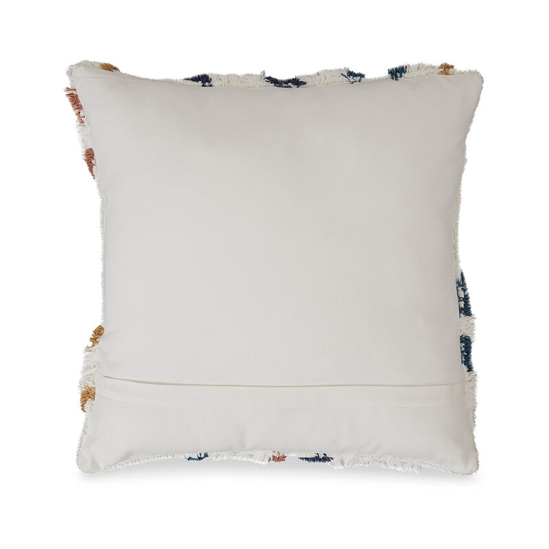 Square Accent Throw Pillow, 20 Inch, Handwoven Abstract Design, White - Benzara
