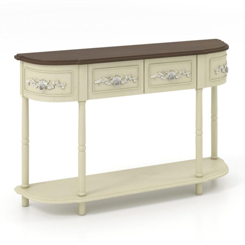 Hivvago Retro Curved Console Table with Drawers and Solid Wood Legs