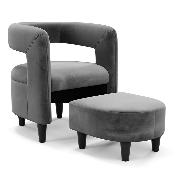 Comfy Accent Armchair with Footrest-Grey