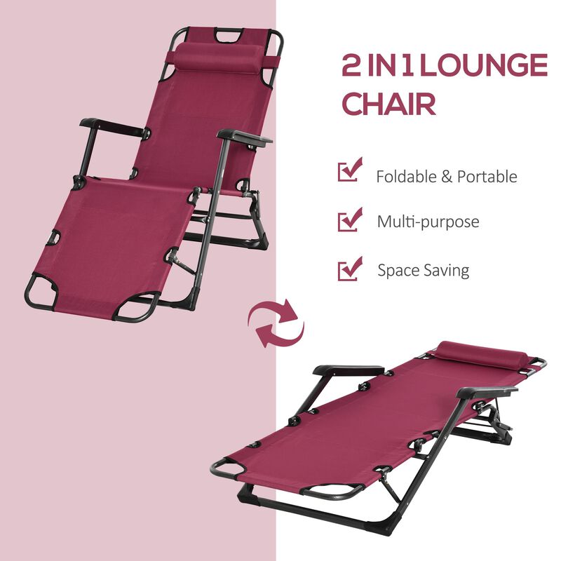 Red Outdoor Lounger: 2-in-1 Folding Sun Chair with Adjustable Footrest