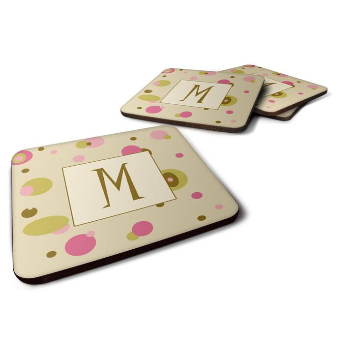 Caroline's Treasures CJ1004-MFC Monogram-Tan Dots Foam Coasters (Set of 4), Initial Letter M, 3.5 H x 3.5 W, Multicolor