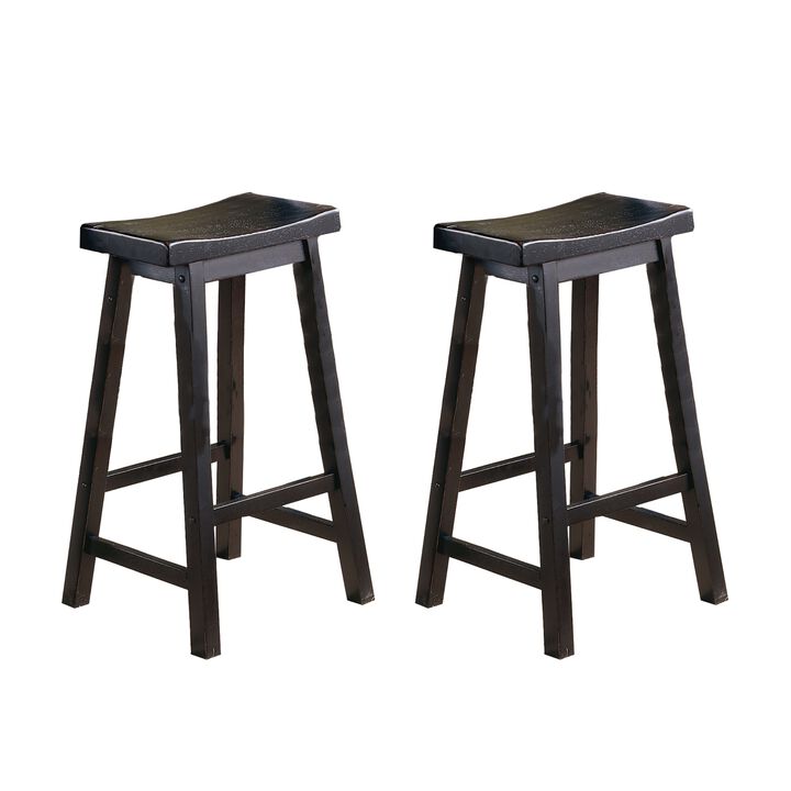 Finish 29-Inch Bar Height Stools Set Of 2 Piece Saddle Seat Solid Wood Casual Dining Home Furniture