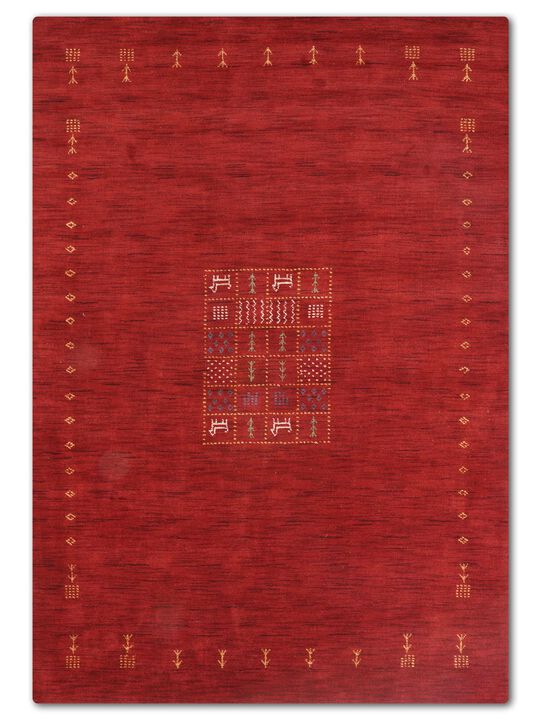 RUGSOTIC CARPETS HAND KNOTTED LOOM WOOL ECO-FRIENDLY AREA RUGS  - 6'7''x9'10'', Rectangle, Red Color, Contemporary Modern Design, High Pile Thick Handmade Anti Skid Rugs for Living Room (L00583)