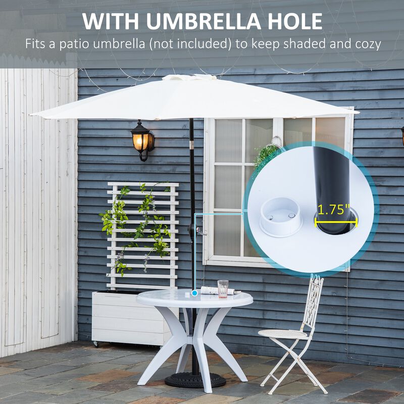 White Patio Table: Round Aluminum Outdoor Bistro Table with Umbrella Hole