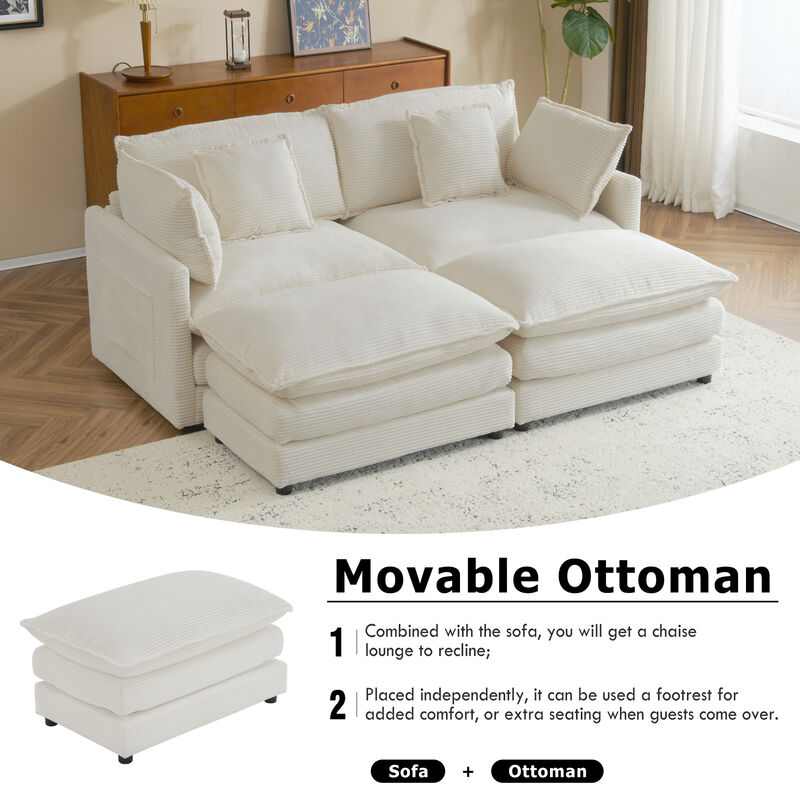 Merax Corduroy Sectional Sofa with Side Storage Pockets