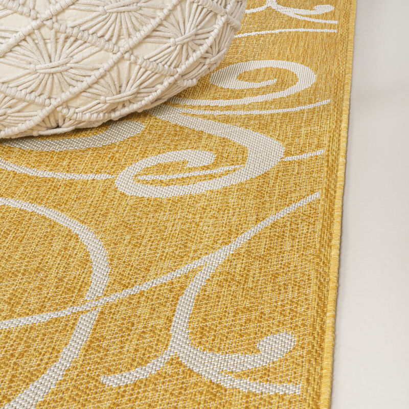 Maribel Traditional Classic All-Over Scroll Yellow/Cream 8 ft. x 10 ft. Indoor/Outdoor Area Rug
