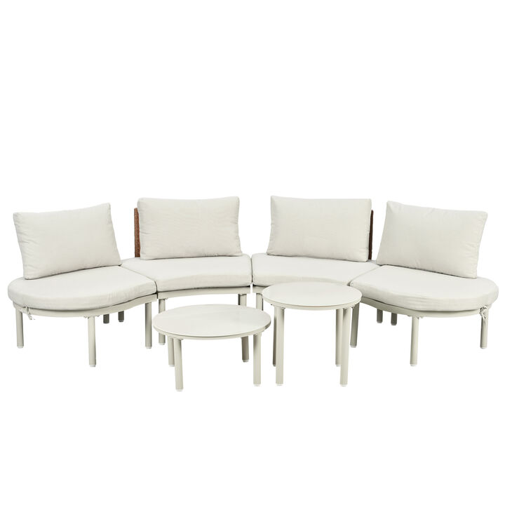 Merax Half Moon Outdoor Sectional Sofa with 2 Coffee Tables