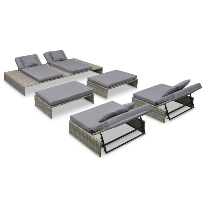 vidaXL Outdoor Lounge Set 15 Pieces Poly Rattan Gray