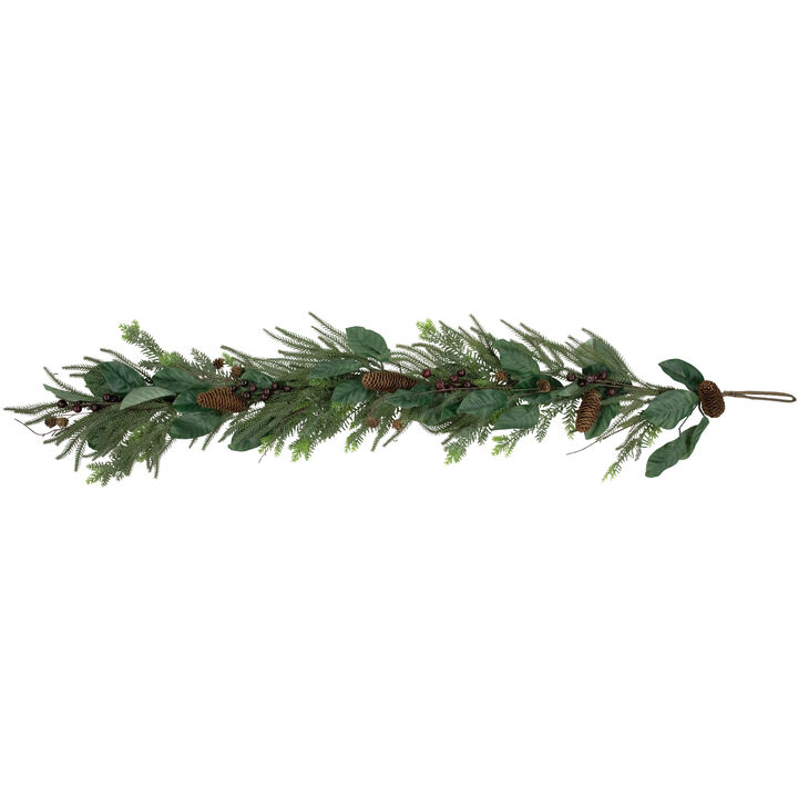 6' Mixed Foliage with Pine Cones and Berries Christmas Garland  Unlit