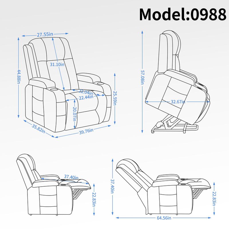 Mondawe Power Lift Recliner Chair , Heavy Duty Motion Mechanism with 8-Point Vibration Massage and Lumbar Heating, USB Charging Port