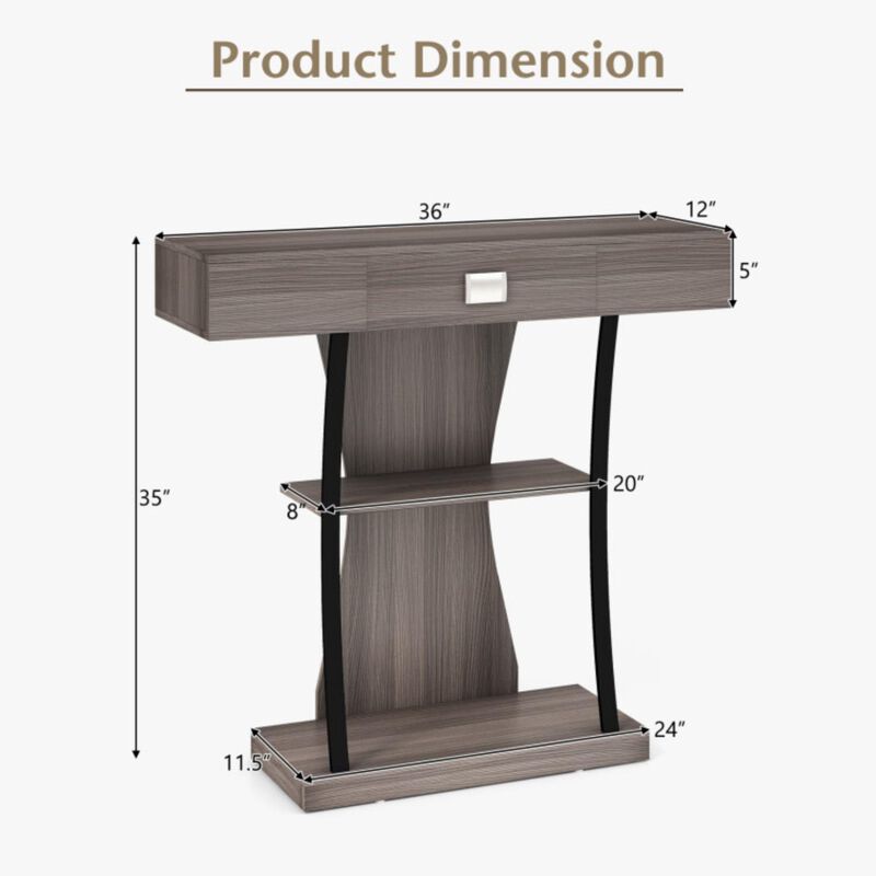 Hivvago Console Table with Drawer and 2-Tier Shelves for Entryway Living Room
