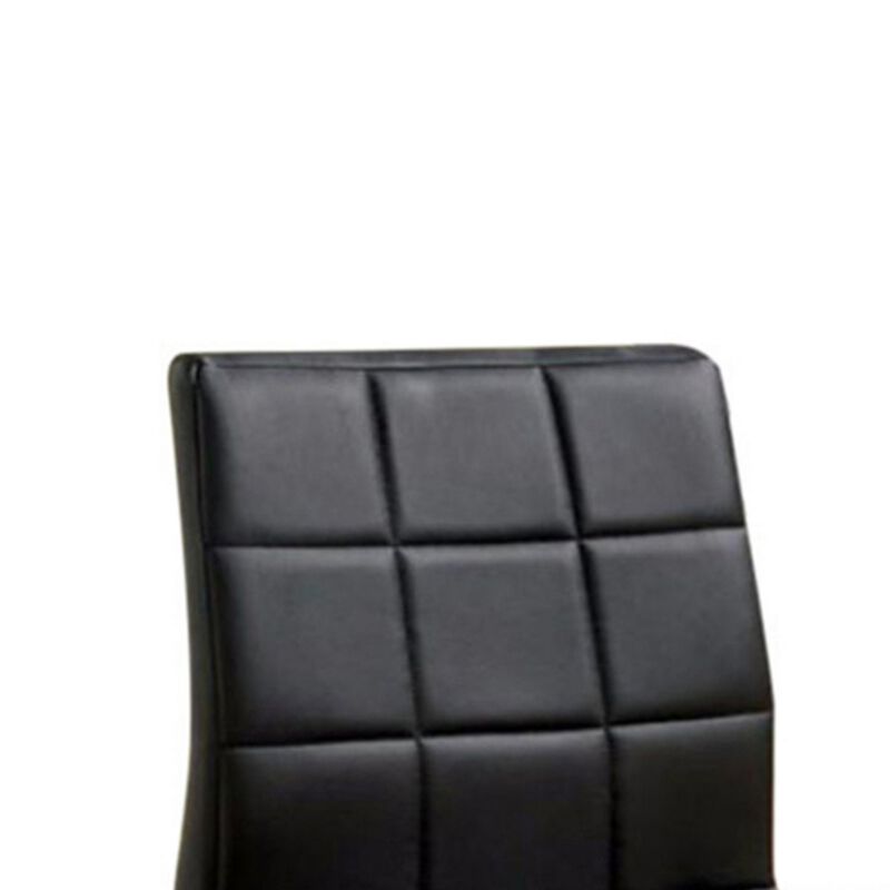19 Inch Metal Dining Chair, Black Faux Leather, Square Tufting, Set of 2-Benzara