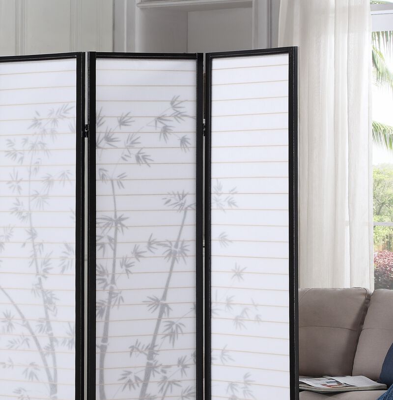 Streamdale Bamboo Print 4-Panel Framed Room Screen/Divider, Black