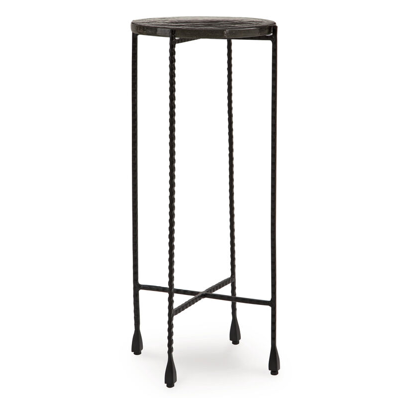 Accent Table, 11 Inch Glass Top, Industrial Black Forged Iron Legs - Benzara
