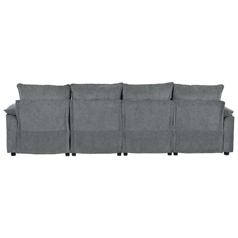 Merax U-Shaped Chenille Sectional Sofa with Adjustable Armrest Pillows