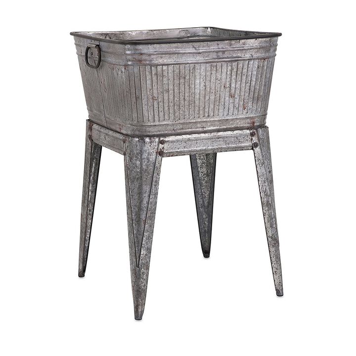 Multi Functional Galvanized Metal Tub on Stand, Gray-Benzara