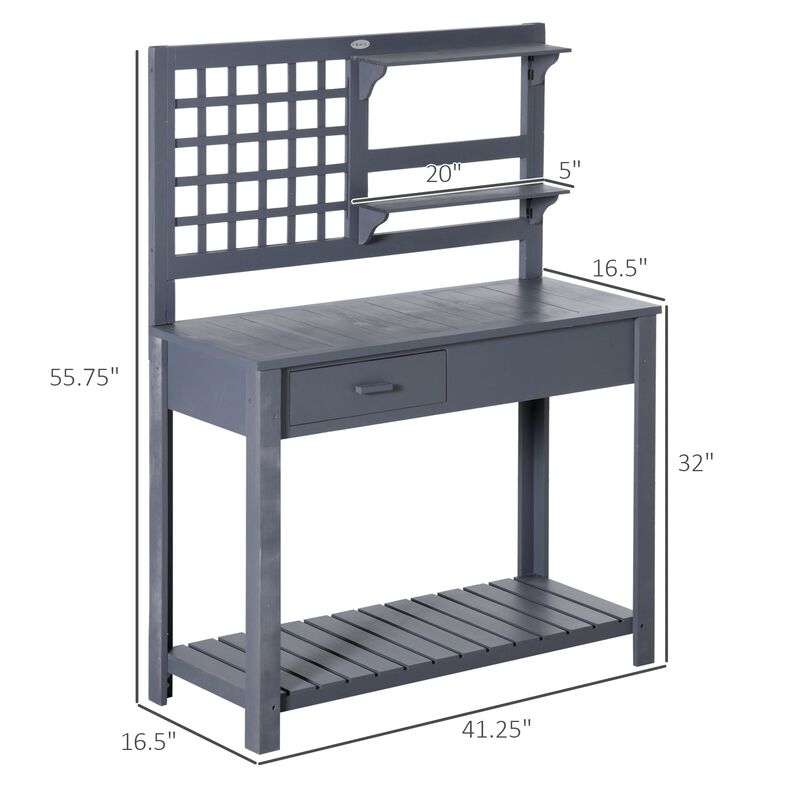 Wooden Garden Station: Potting Bench with Shelves & Drawer