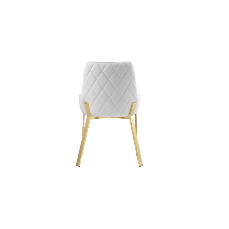 Fuma 23 Inch Dining Accent Chair Set of 2, Tufted, White Faux Leather, Gold - Benzara