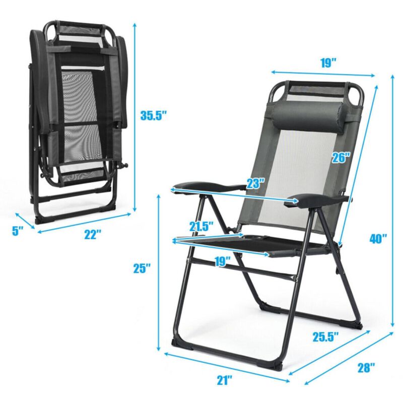 Hivvago 4 Pieces Patio Garden Adjustable Reclining Folding Chairs with Headrest