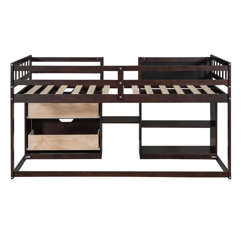 Merax Low Loft Bed with Rolling Desk and Drawers