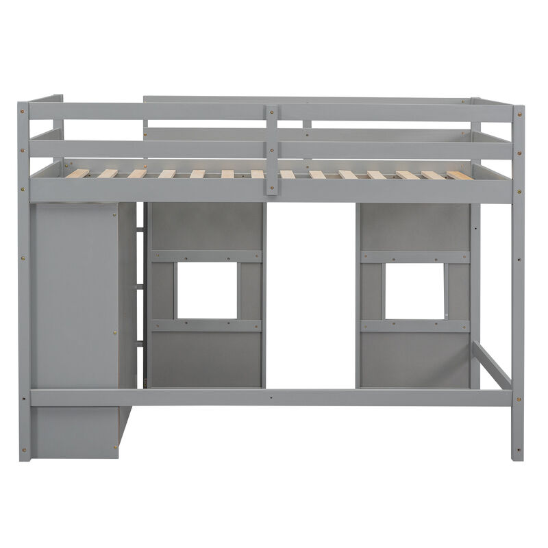 Merax Loft Bed with Storage Wardrobe and 2 Windows
