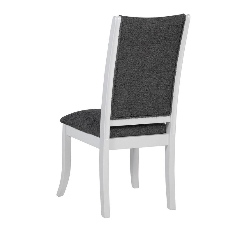 Judy Dining Side Chair Set of 2, Flared Legs, White Wood, Gray Fabric - Benzara