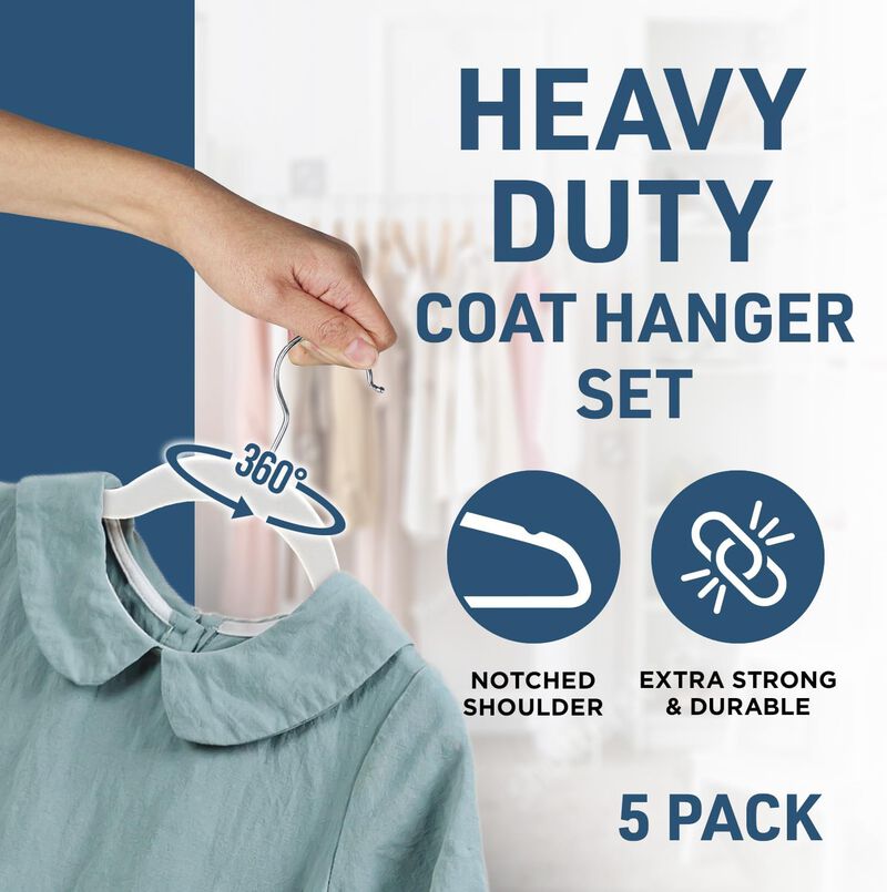 Velvet Clothes Hanger – with 360 Degree Swivel Hook and Non-Slip Shoulder Notch, Holds Up to 10 lbs, Heavy Duty Hanger Set, for Organizing Suit, Dress, Coat, and Clothes, Pack of 5, White