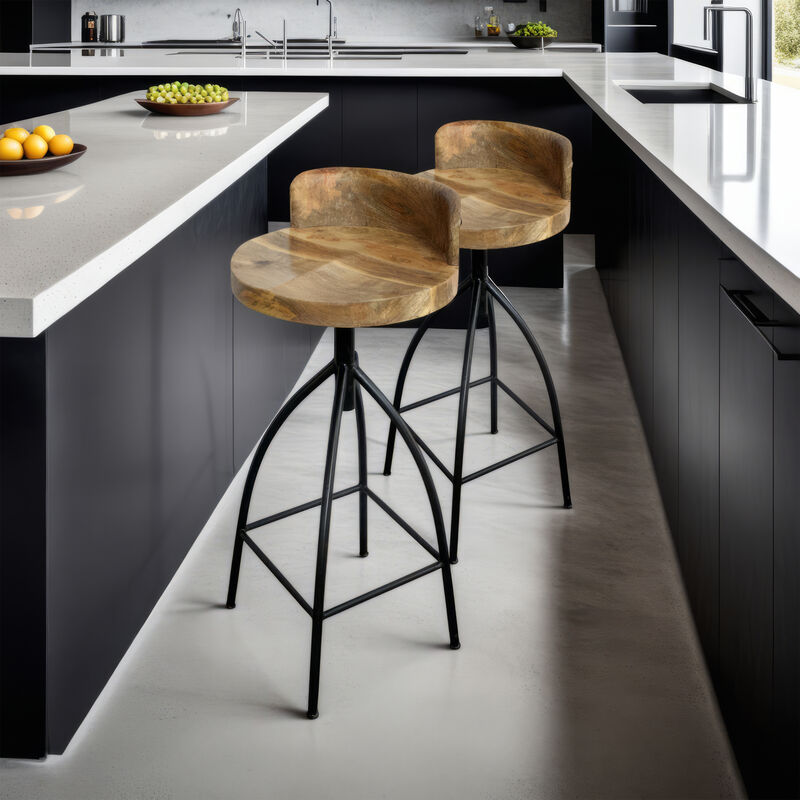 30-35 Inch Industrial Style Adjustable Swivel Bar Stool With Backrest-Benzara