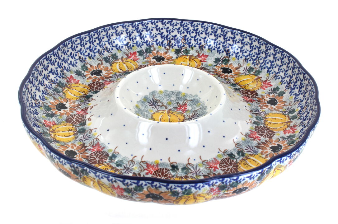 Blue Rose Polish Pottery Alyce Chip & Dip Plate