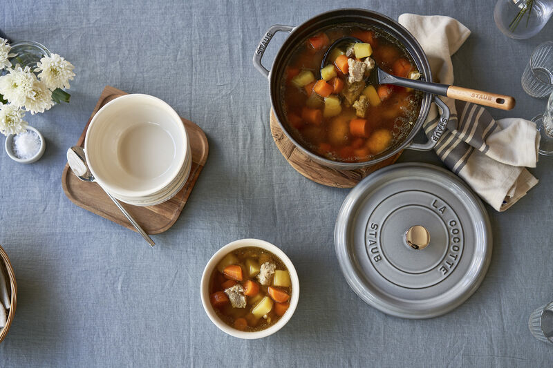 Staub Cast Iron Round Cocotte, Dutch Oven, 4-quart, serves 3-4, Made in France, White