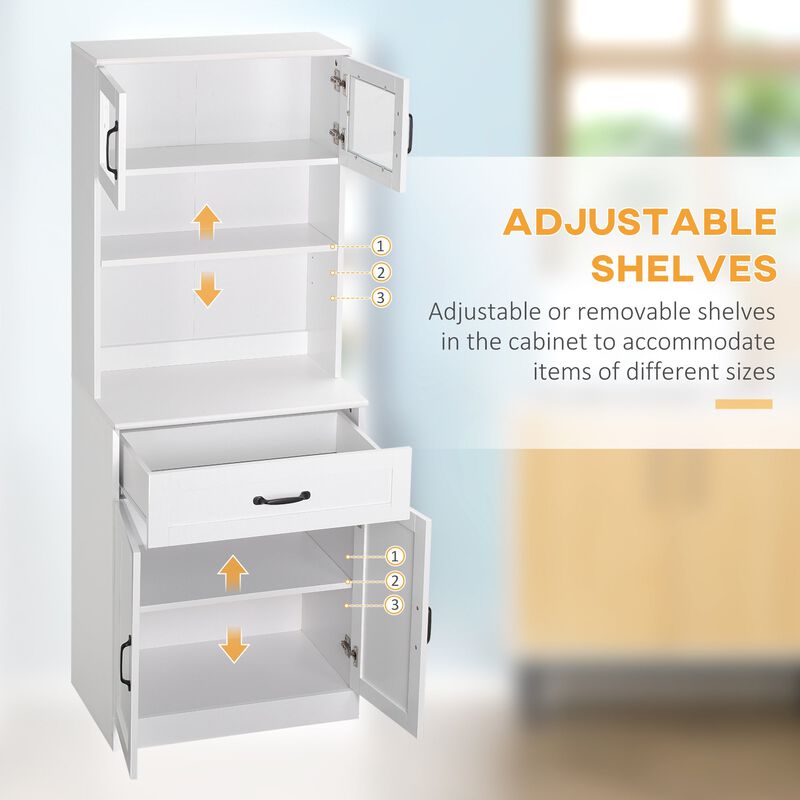 White Kitchen Organizer: 63.5" Freestanding Pantry with Hutch