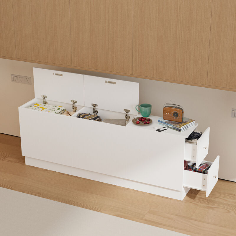 FUFU&GAGA Modern Bedside Table with Hidden Storage, Spacious Countertop & Moisture-Proof Design, Nightstand for Bedroom (63" W x 23.6" H x 11.8" D),White