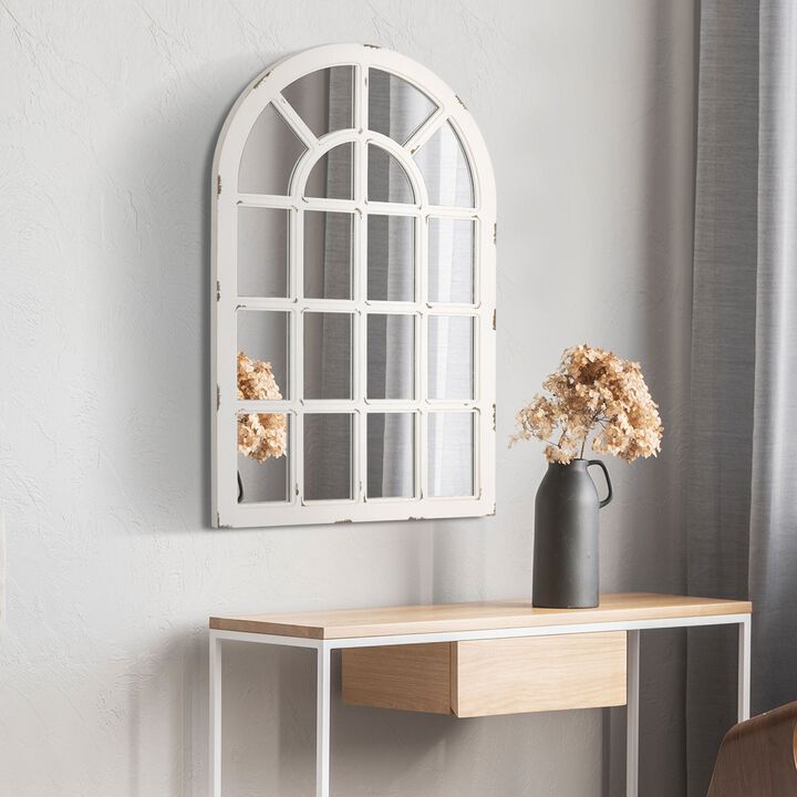 Rustic White Decor: 43x27.5" Arch Window Design Wall Mirror