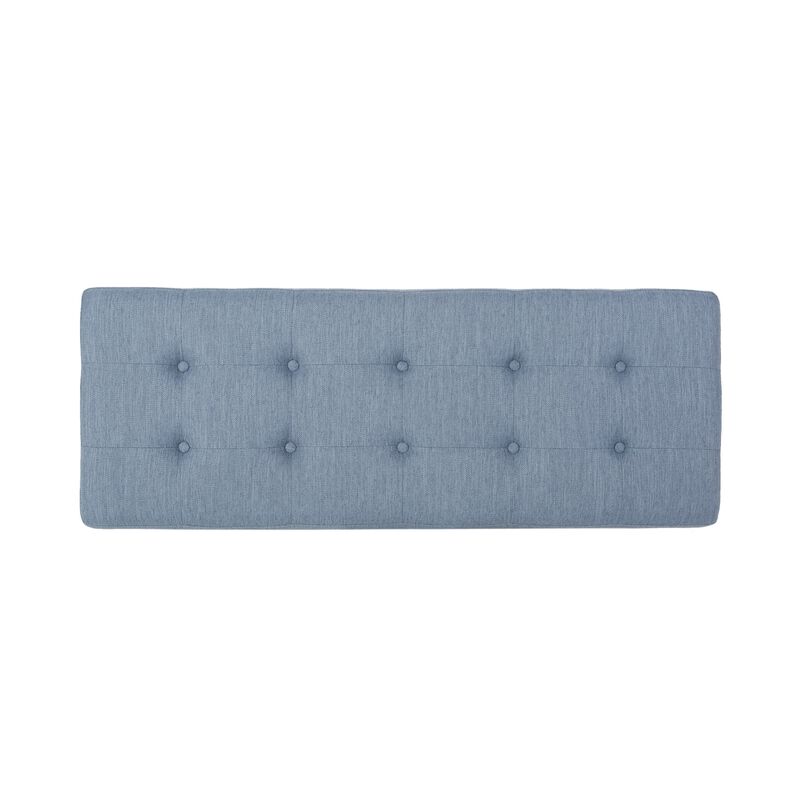 Liba Ottoman Bench, Button Tufted Light Blue Fabric, Black, 47 Inch -Benzara