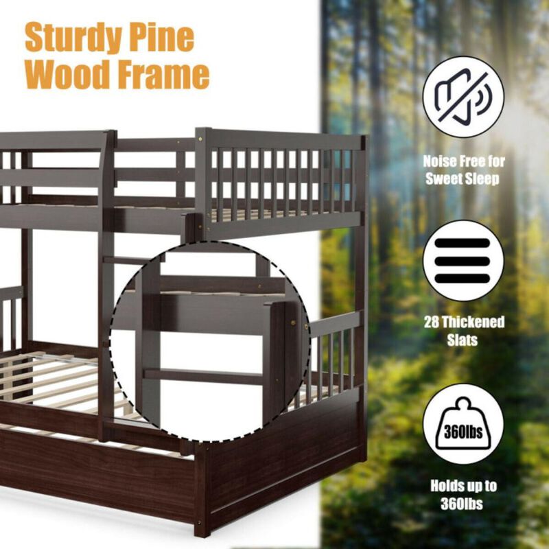 Hivvago Full over Full Bunk Bed Platform Wood Bed with Ladder