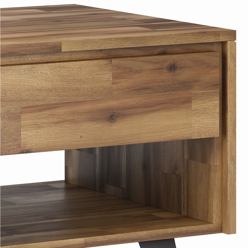 Simpli Home Lowry Solid Acacia Wood End Table In Distressed Golden Wheat