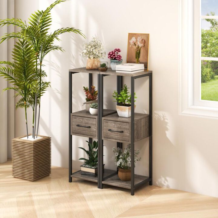 Hivvago 2 Pack 3 Tier Tall Metal Plant Stand with Drawer and Display Shelf