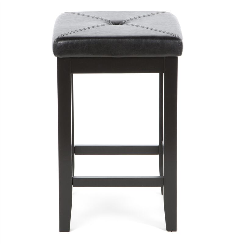 Hivvago Set of 2 - Black 24-inch Backless Barstools with Faux Leather Seat