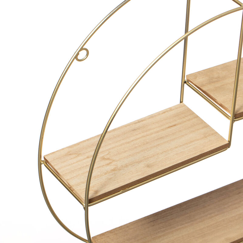 Vintiquewise Elegant 3-Tier Decorative Floating Geometric Arc Wall Shelf - Semi-Circular Metal and Wood Wall-Mounted Shelf for Entryway, Bathroom, Bedroom, and Living Room Decor, Gold Finish