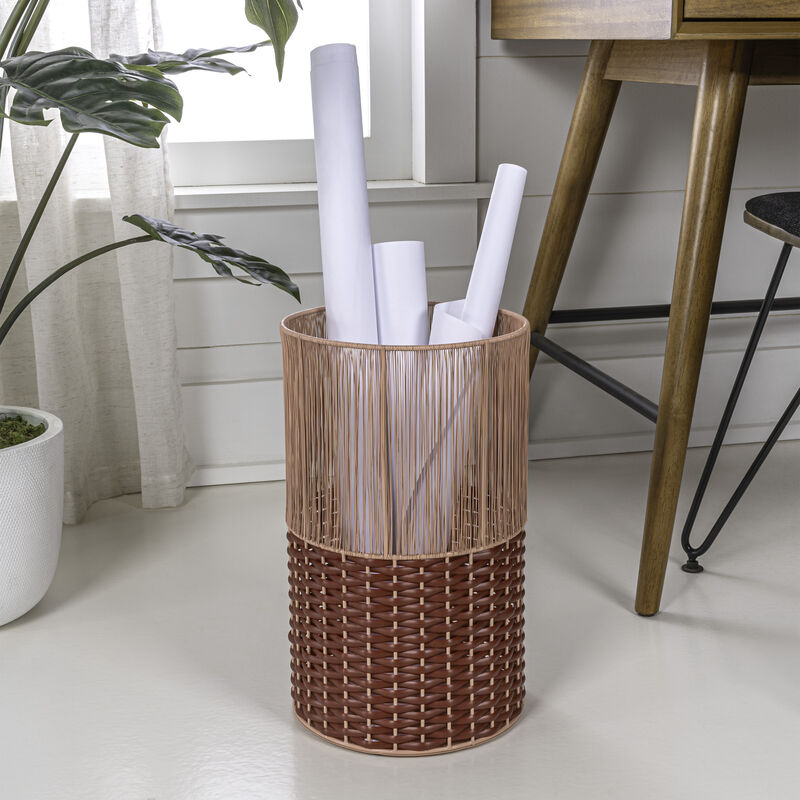Harper Modern 2-Tone Faux Wicker Cylinder Waste Basket
