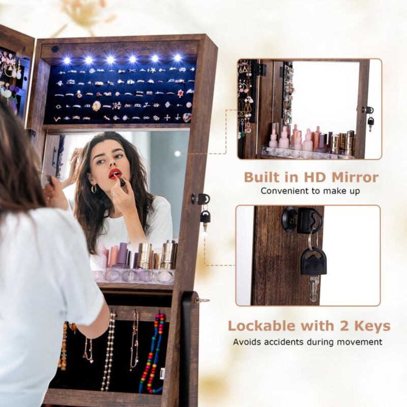 Hivvago Free Standing Full Length Jewelry Armoire with Lights