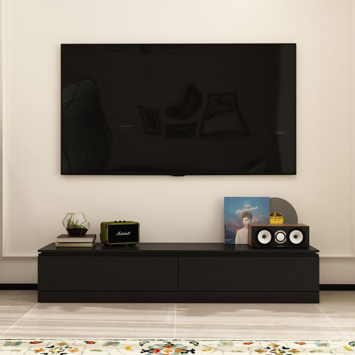 FUFU&GAGA Modern Adjustable TV Stand with Storage Drawers and Open Shelf, (63"-93.7" W x 15.3" D x 11.8" H),Black